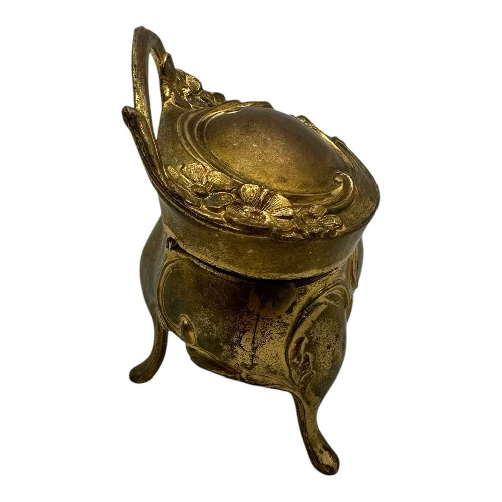 Antique Gold Gilded Ormolu Filigree Jewelry Trinket Box Casket Brainard & Wilson